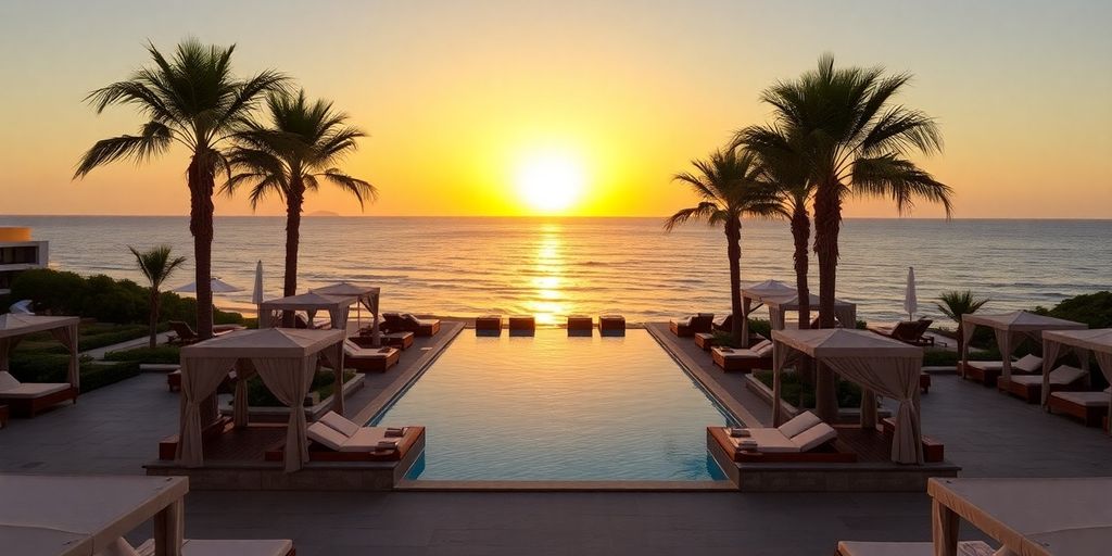 Luxurious poolside view at Nobu Hotel Cabo San Lucas.