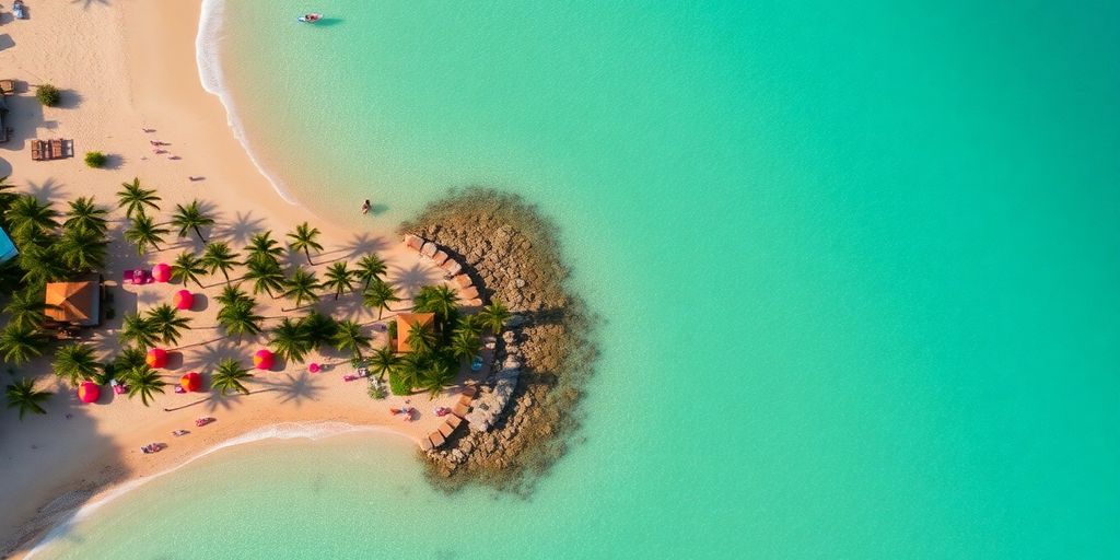 Aerial view of Cabo's beautiful beaches and turquoise waters.