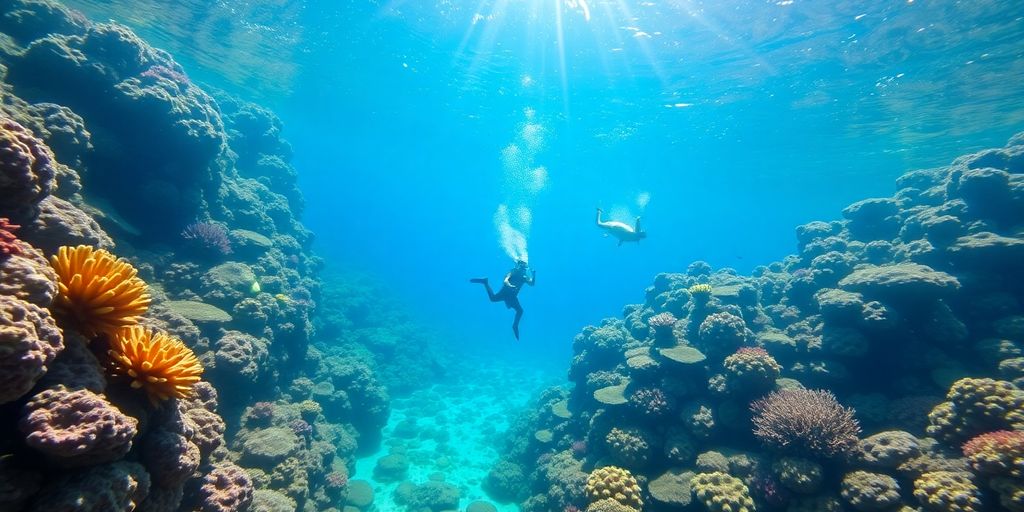 Underwater scene of snorkeling in Chileno Bay.