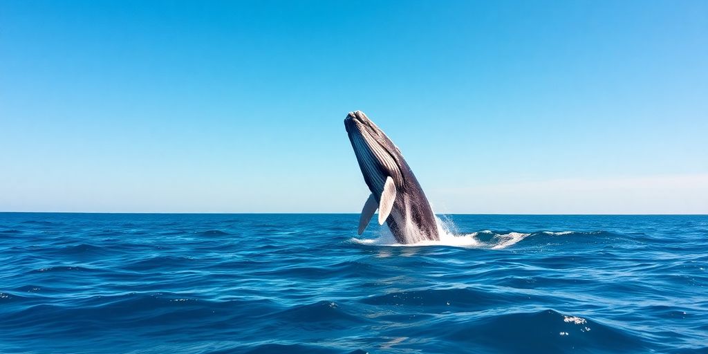 Humpback whale breaching in Cabo San Lucas ocean.