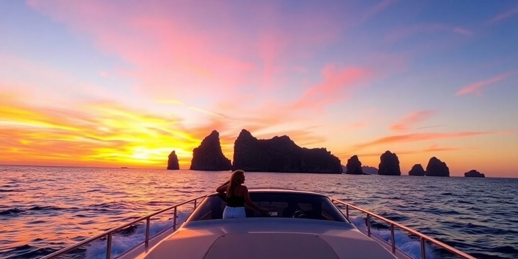 Couple on a private sunset cruise in Cabo.