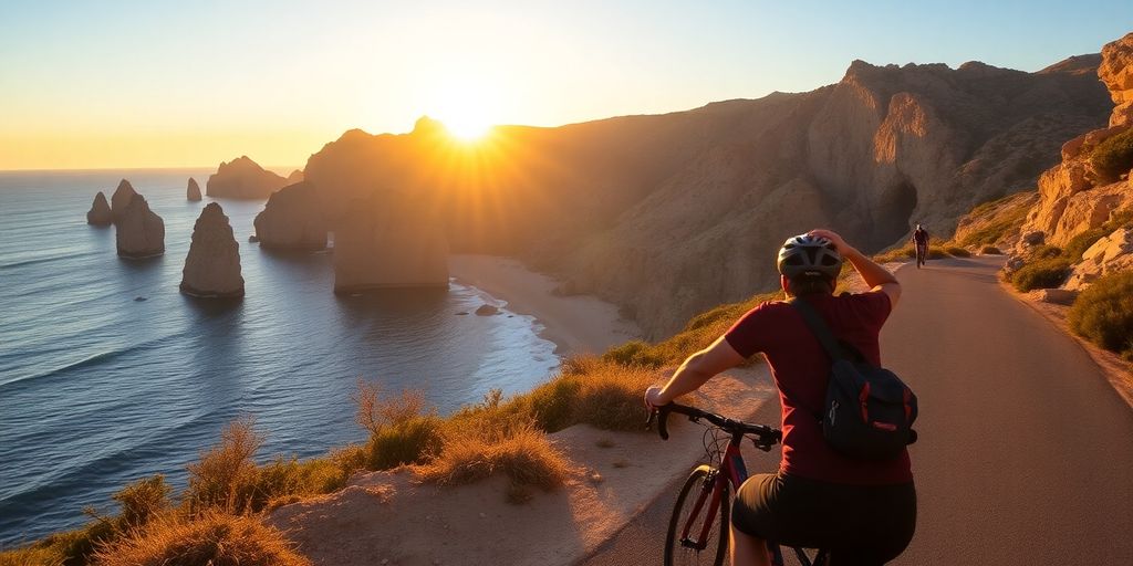 Cyclist on a coastal path in Los Cabos.