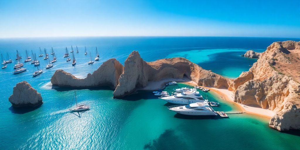 Aerial view of yachts in Cabo San Lucas.
