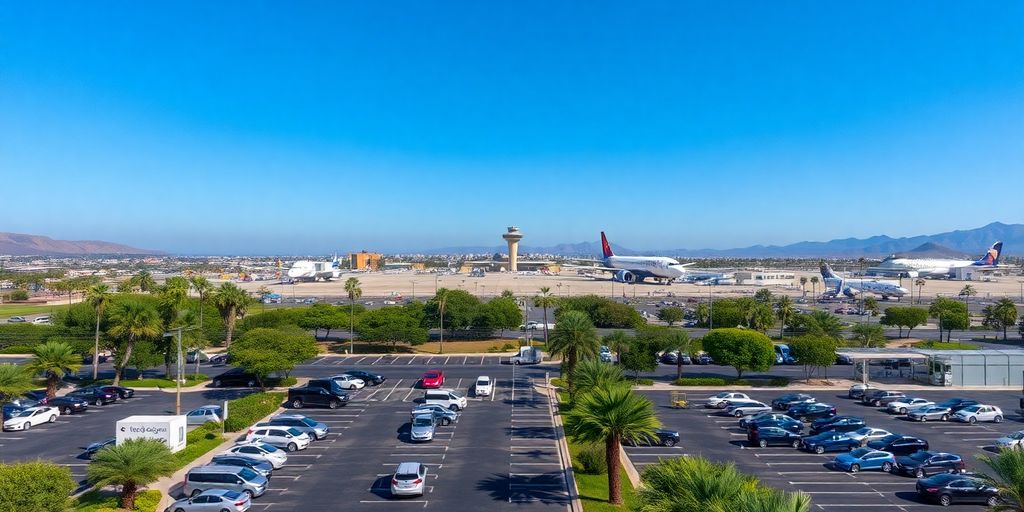 Aerial view of Los Cabos airport parking lot.