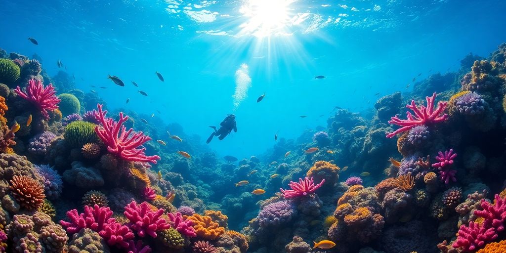 Diver exploring colorful coral reefs in Los Cabos.