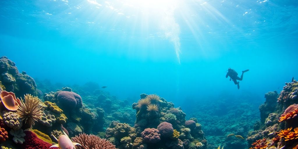 Diver exploring colorful coral reefs in Los Cabos.
