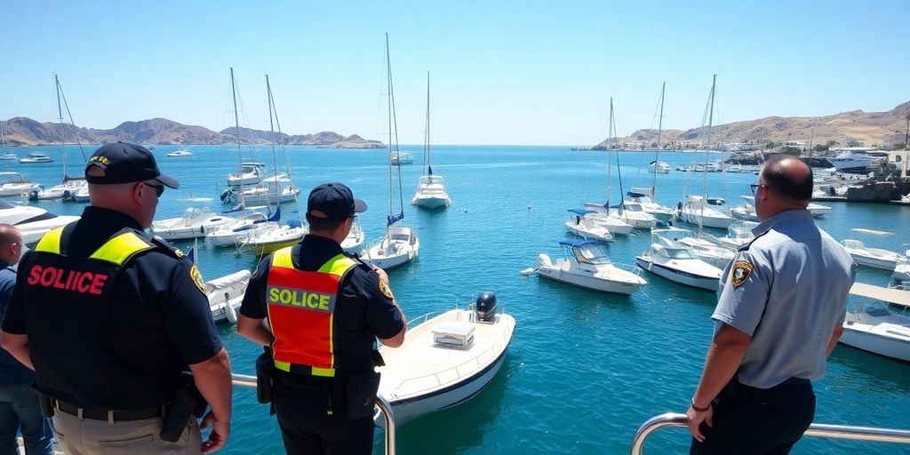 Vibrant Cabo marina with boats and clear blue water.