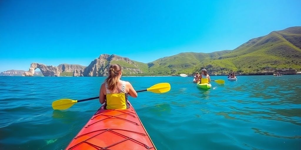 Kayakers paddling on calm waters in Los Cabos.