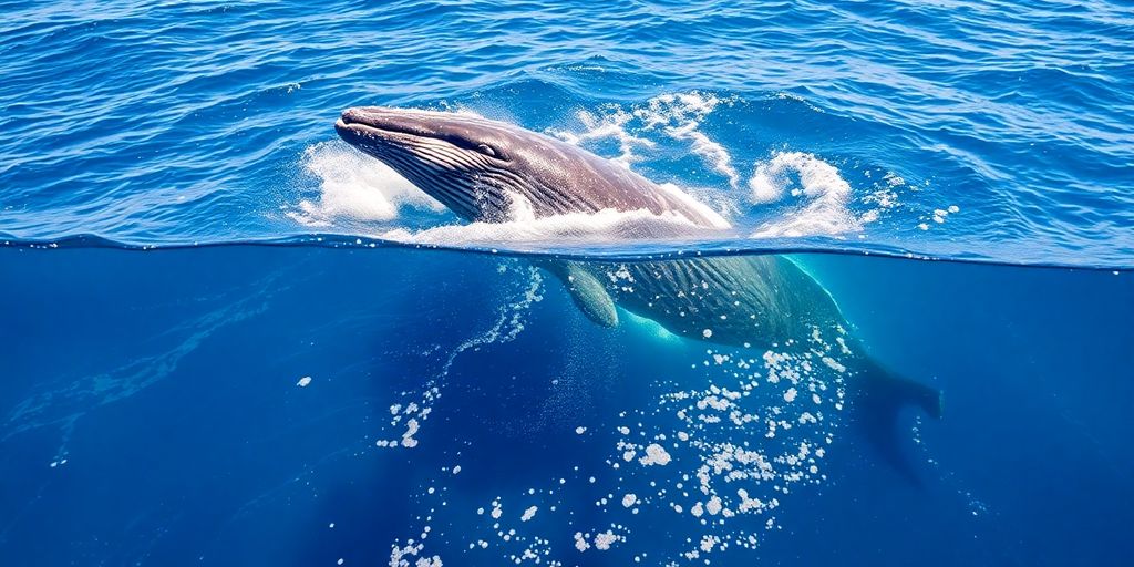 Whale breaching in Cabo San Lucas ocean waters.