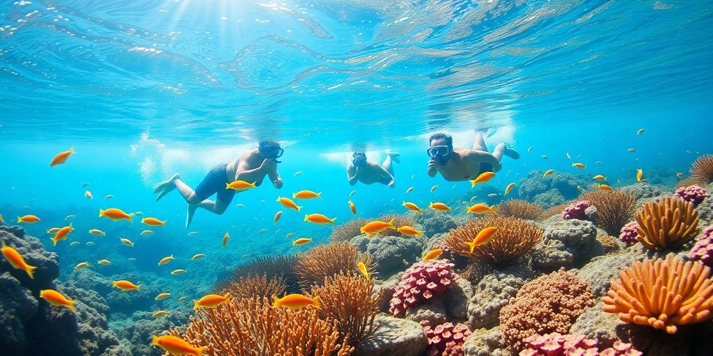 Snorkelers exploring vibrant marine life in Los Cabos.