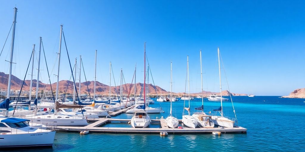 Sailing boats at a marina in Los Cabos.