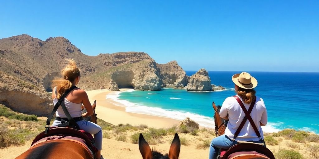 Horseback riders on the beach in Los Cabos.