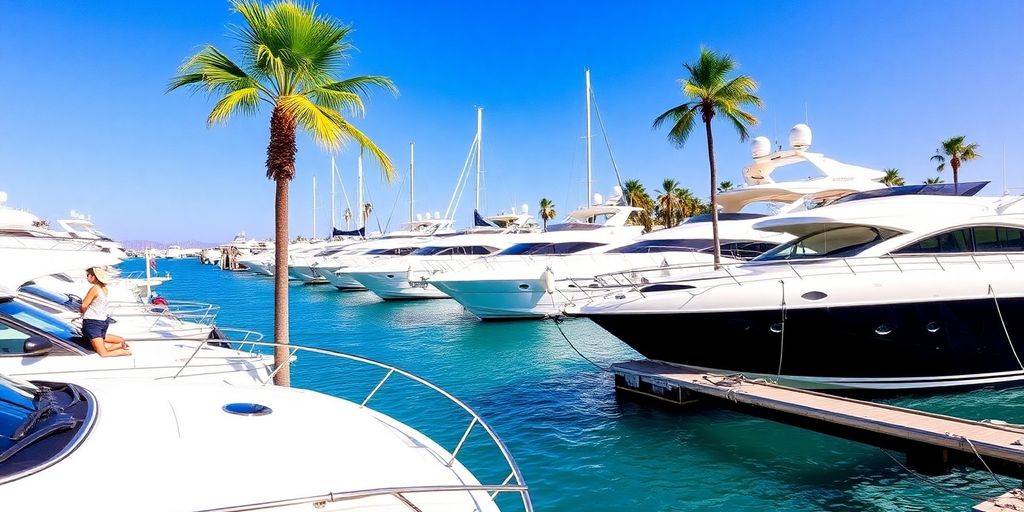 Luxury yachts docked in a secure Los Cabos marina.