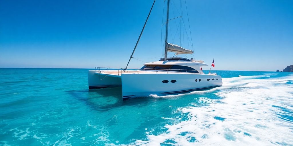 50ft catamaran sailing in Cabo San Lucas waters.