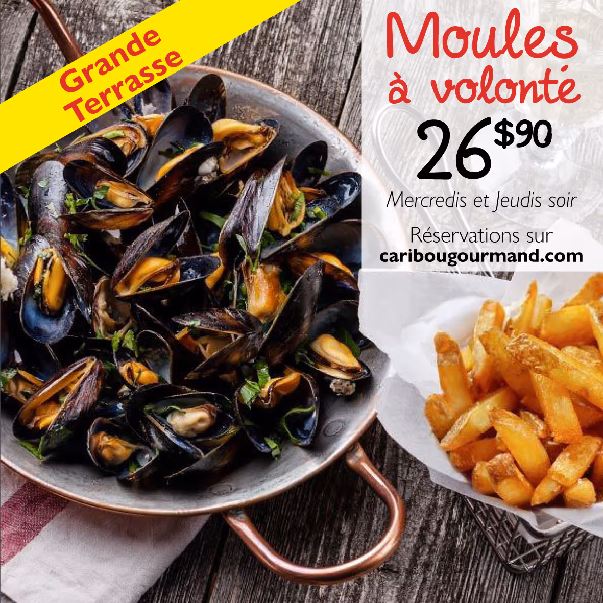 Soirées moules à volonté les mercredis et jeudis soir au Caribou Gourmand