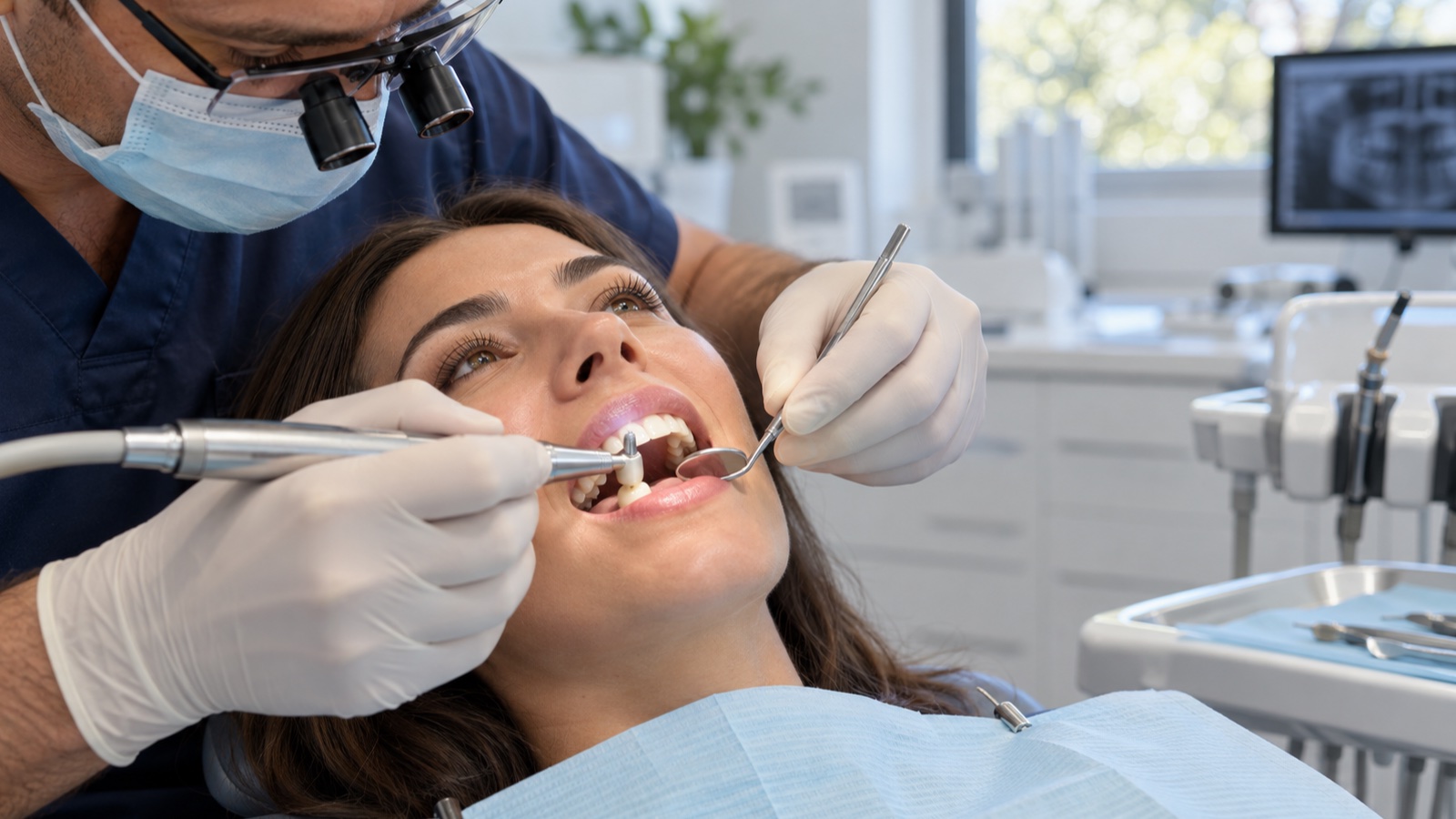 First dental crown visit involving tooth preparation, impressions and a temporary crown