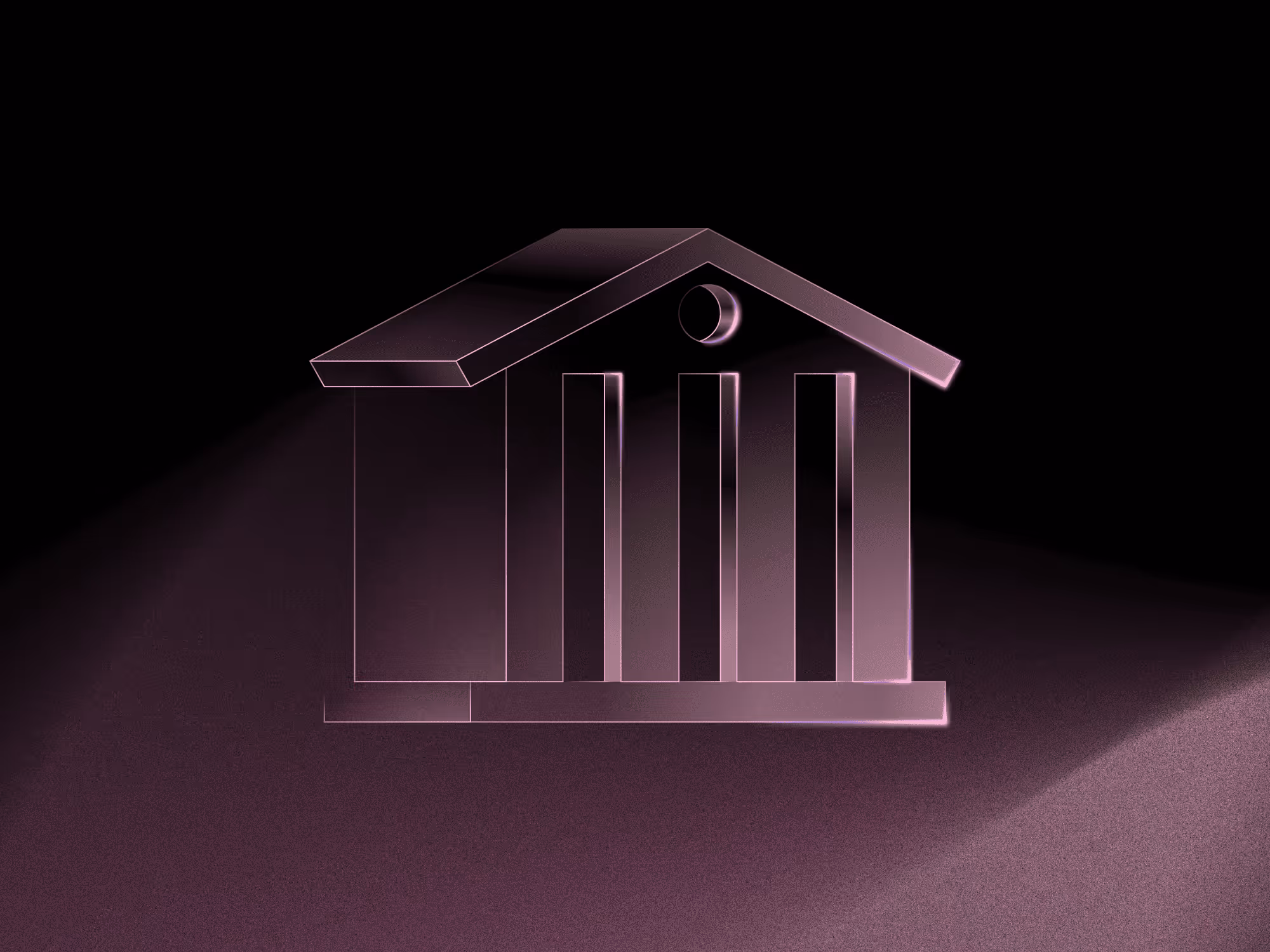 Line illustration of a bank icon on a purple background