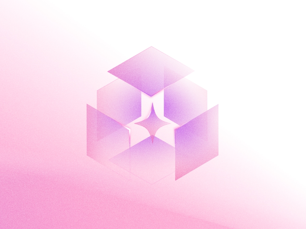 Deconstructed pink cube on light background