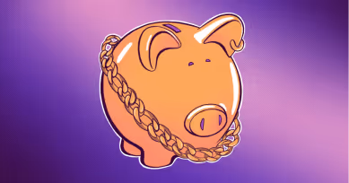 Piggy bank with a gold chain