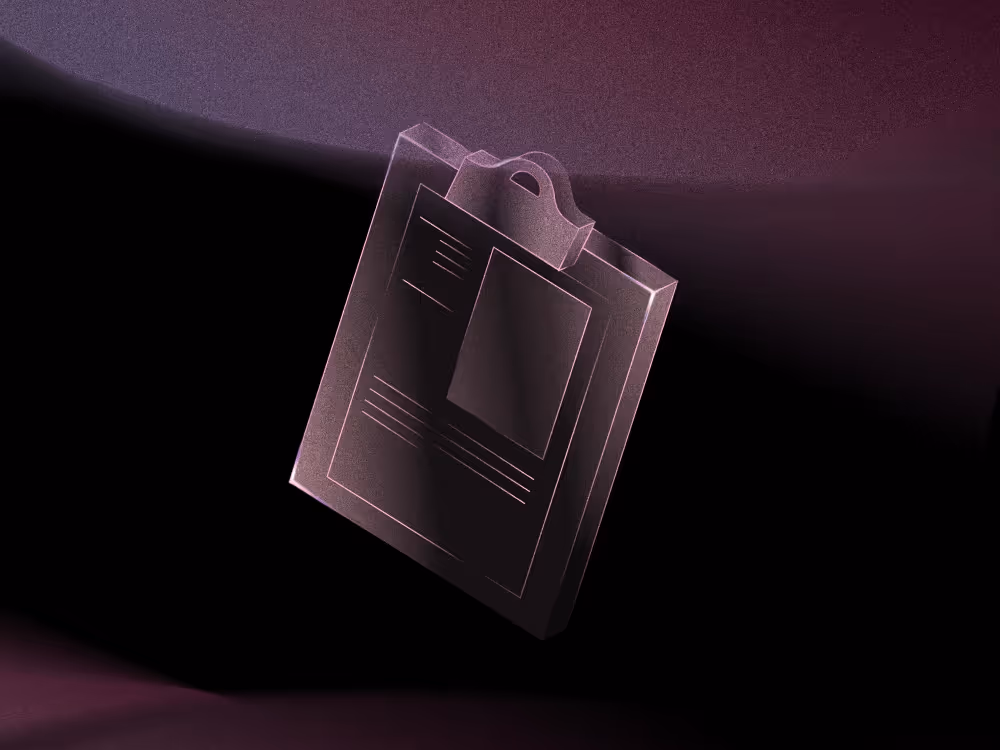 Stylised clipboard and form on black and pink background