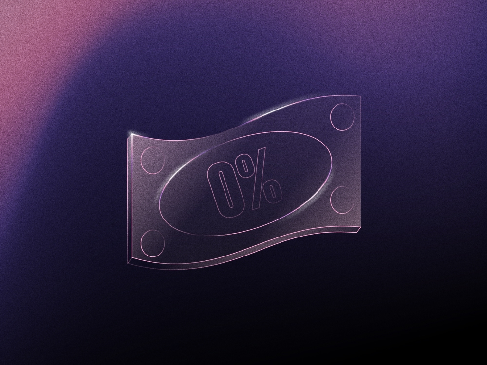 Stylised black and pink banknote marked with zero percent