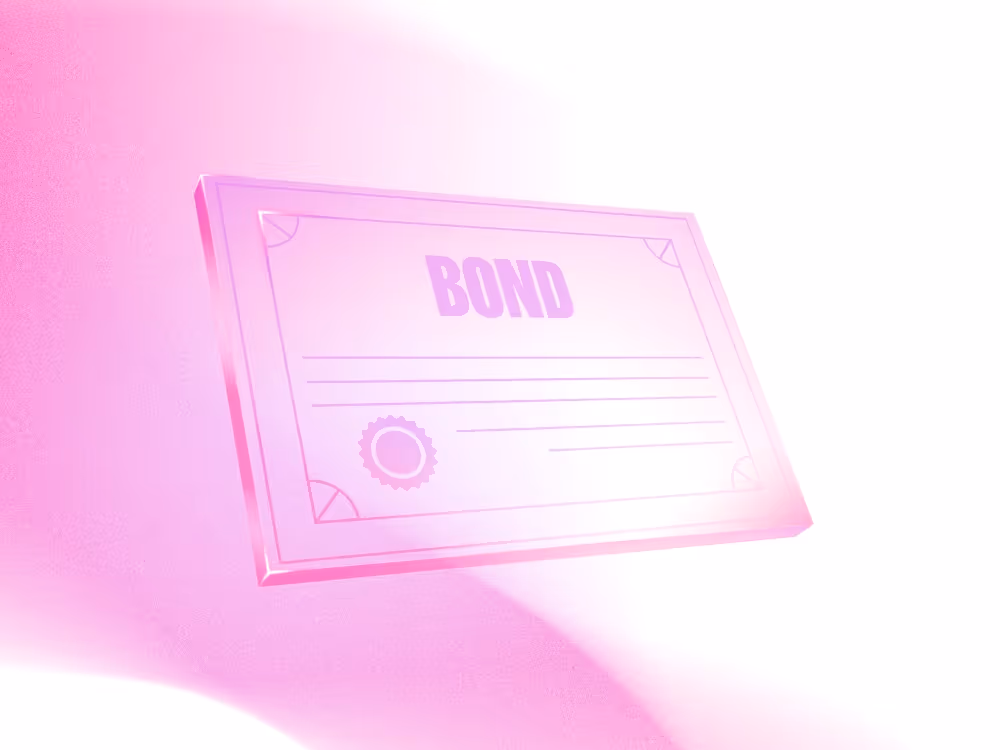 Stylised bond certificate on pink and white background