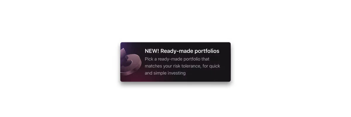 A mobile app notification box with text saying "New! Read-made portfolios"