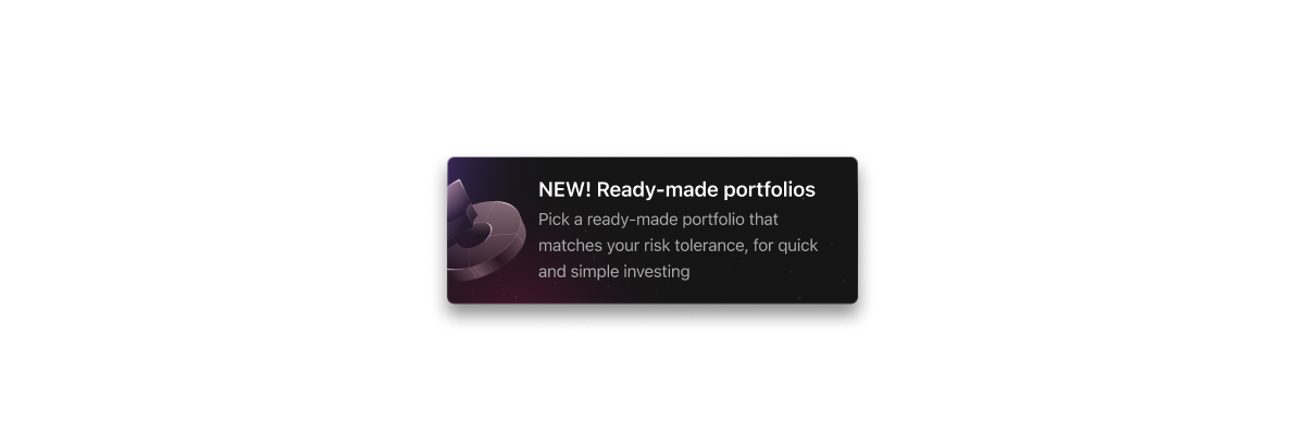 A mobile app notification box with text saying "New! Read-made portfolios"