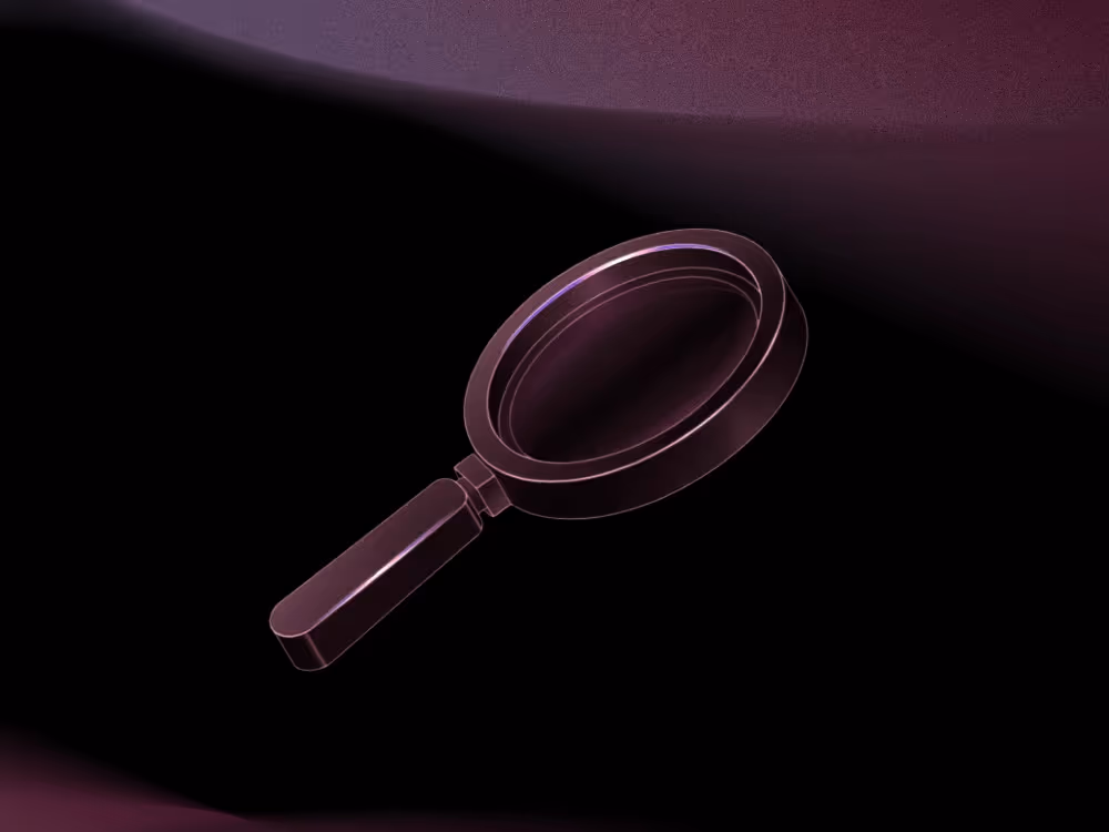 Stylised magnifying glass on black and purple background