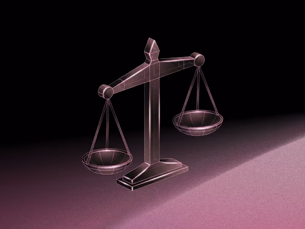 Stylised weighing scales on a black and purple background