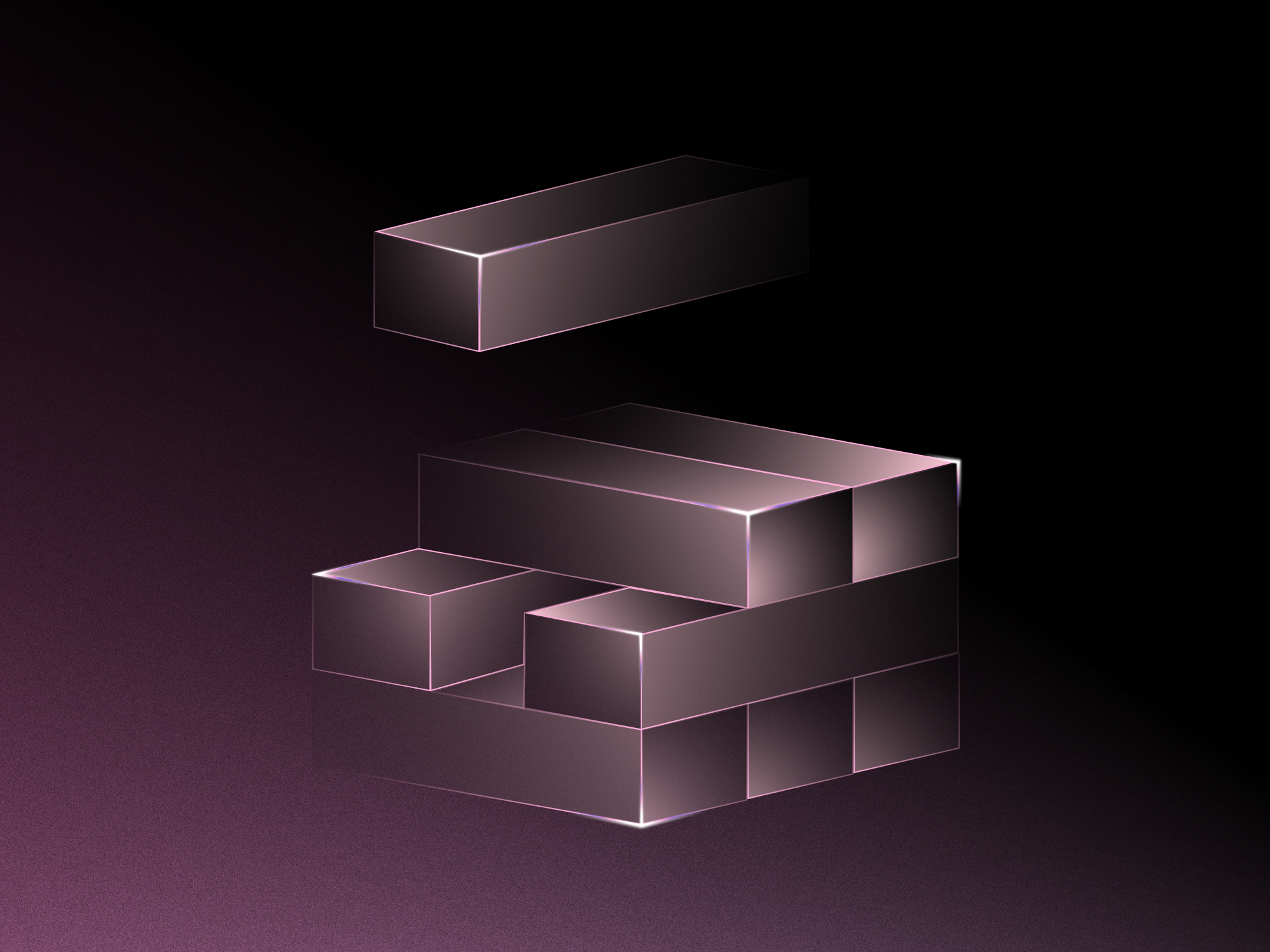 Stylised blocks piled against pink and black background