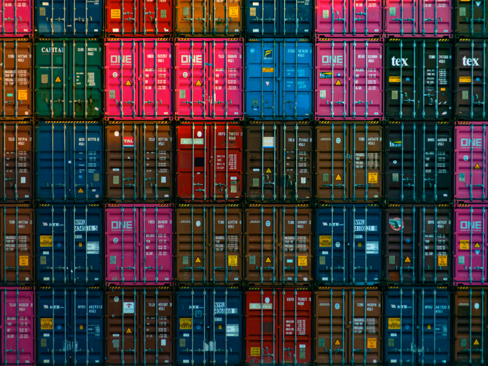 Shipping containers stacked sky high