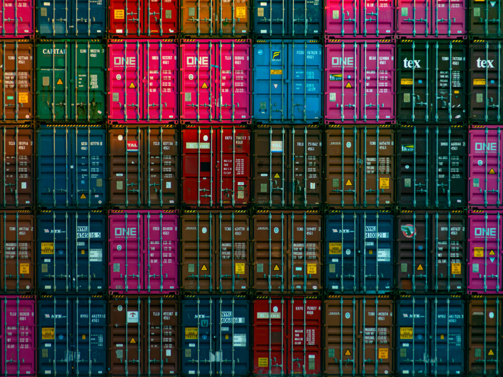 Shipping containers stacked sky high