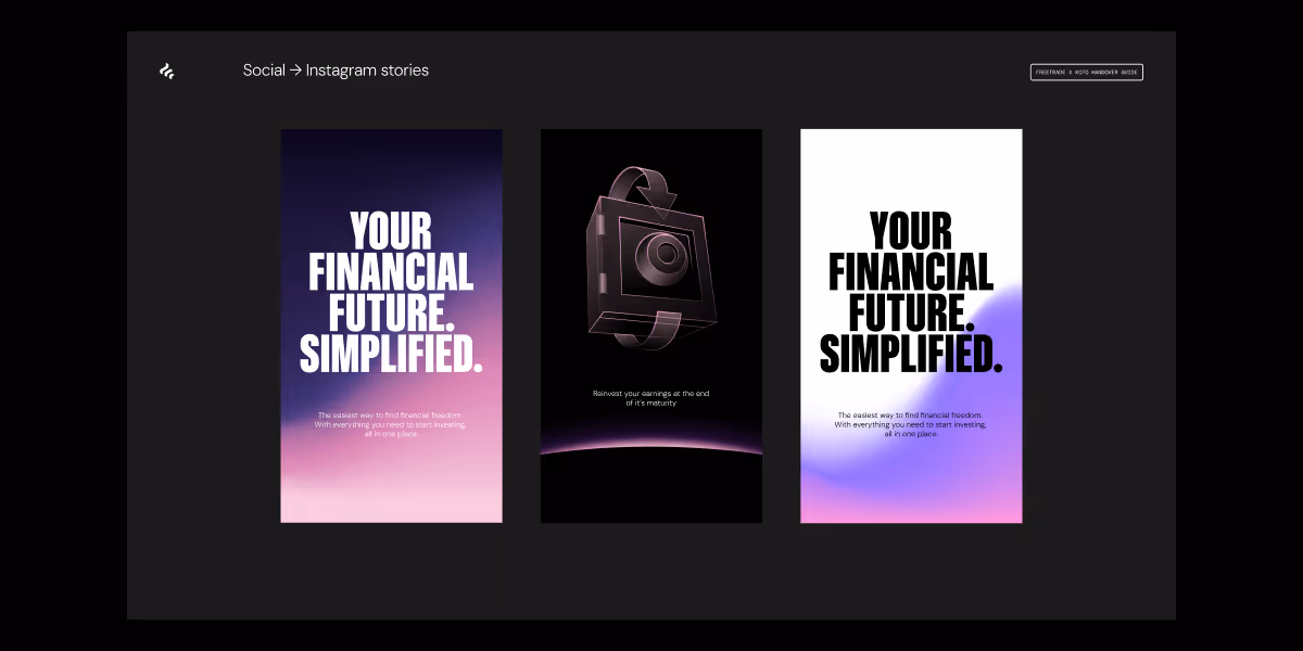 Examples of Instagram stories using Freetrade’s new brand identity