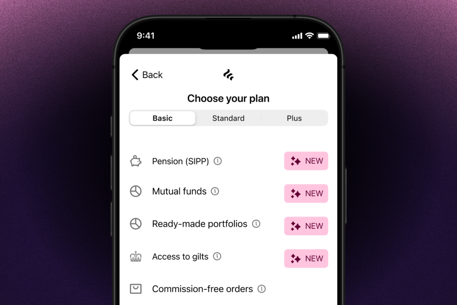 Mobile screen showing Freetrade's new plan features.