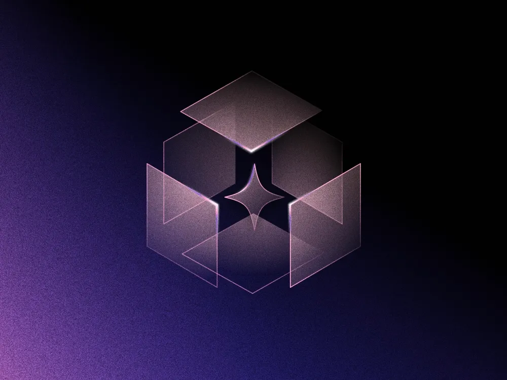 Deconstructed cube against black and blue background