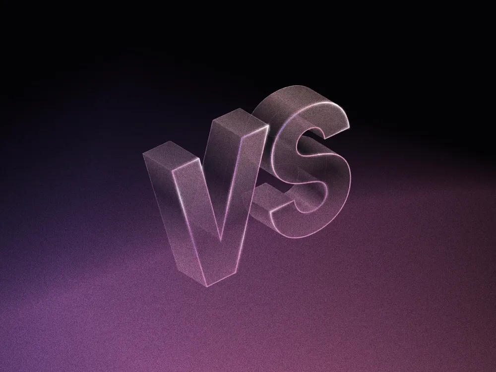 3D lettering spelling vs on a black and purple background