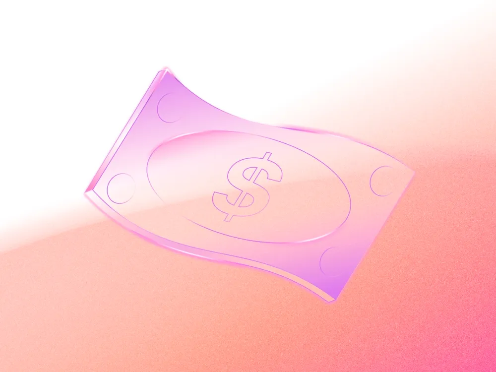 Dollar bill against pink and orange background