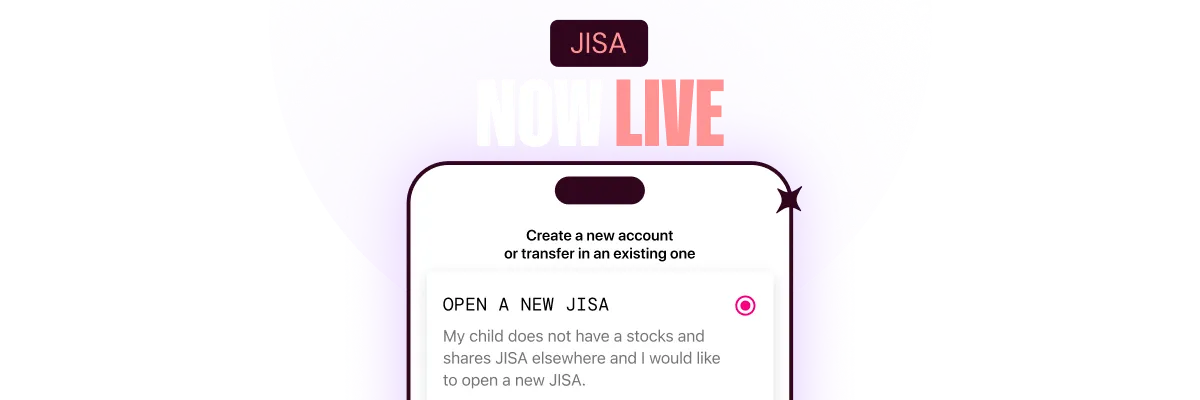 Mobile screen showing 'Coming Soon' for Freetrade's JISA with option to open a new Freetrade JISA account described as for children without an existing stocks and shares JISA.