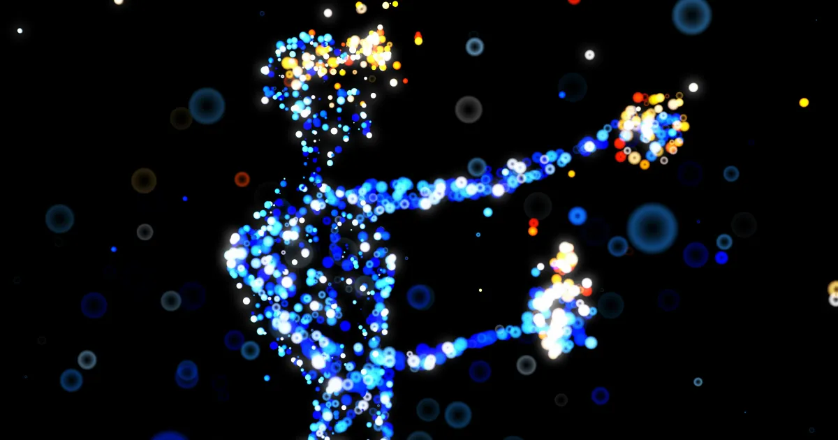 Disembodied person made of light in the metaverse