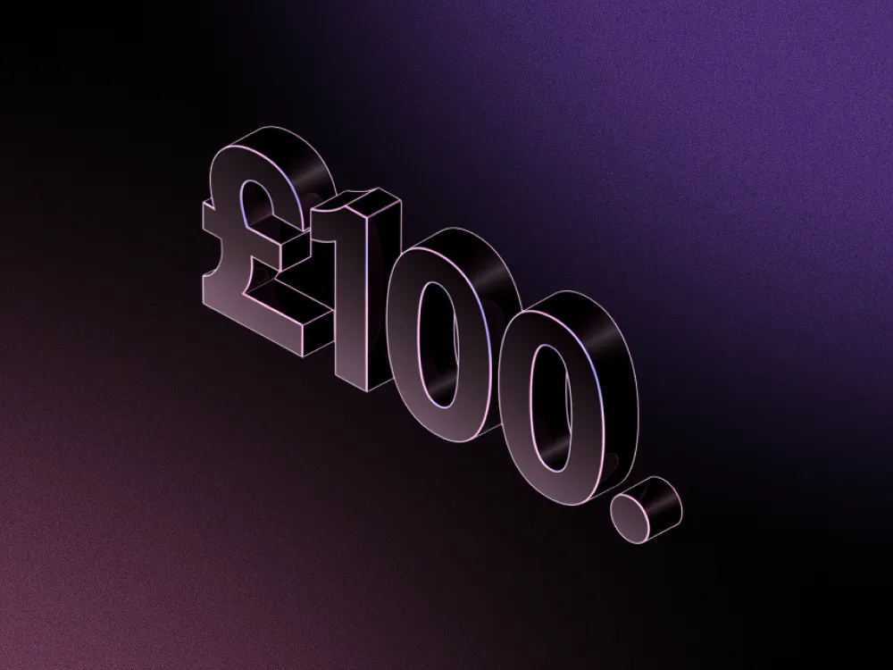 one hundred pounds against purple and black background