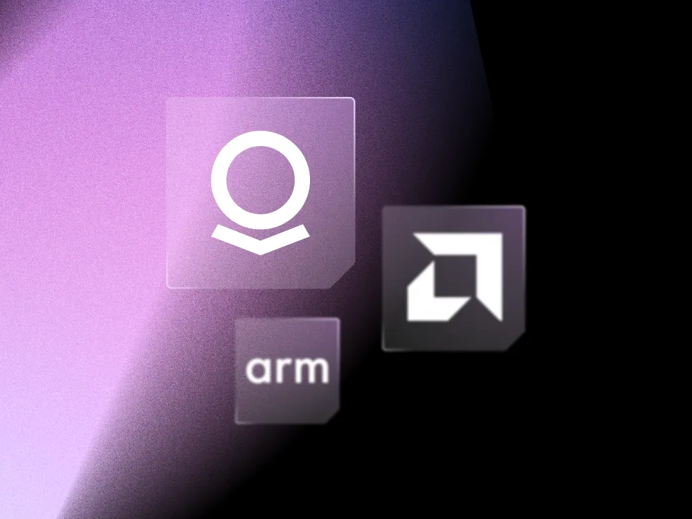 Palantir, AMD, and Arm company logos against black and pink background