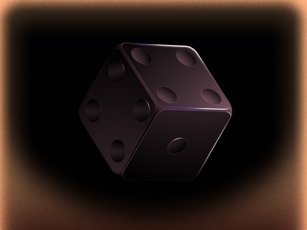 3D illustrated dice floating against a dark background with an orange gradient glow