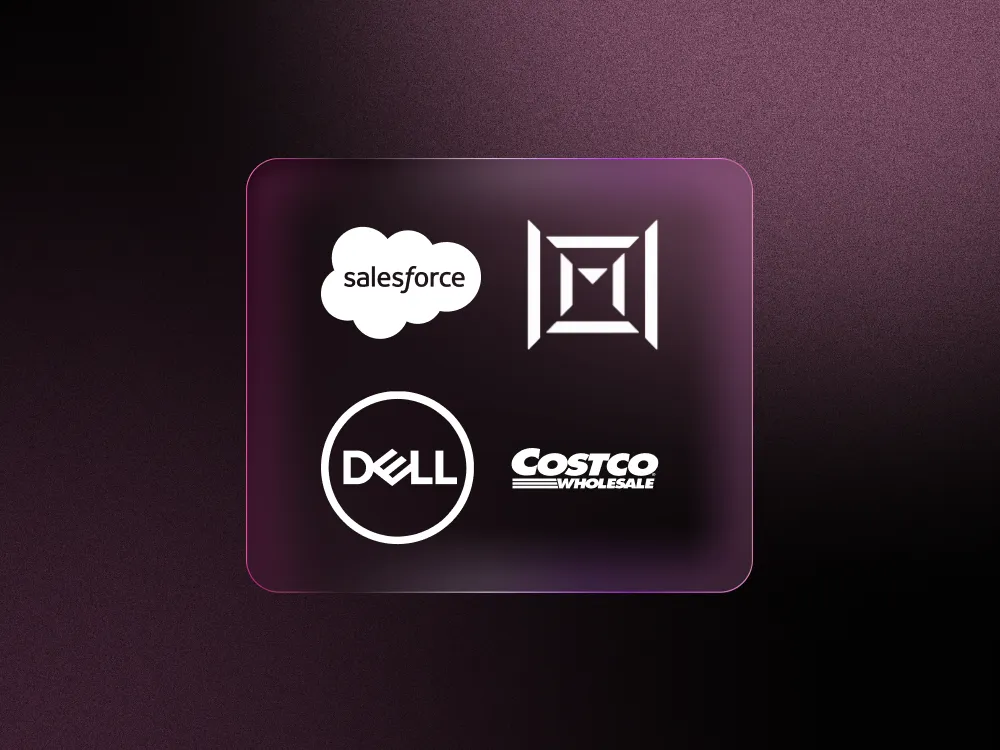 Salesforce, Dell, Costco, and Marvell Technology logos against purple and black background