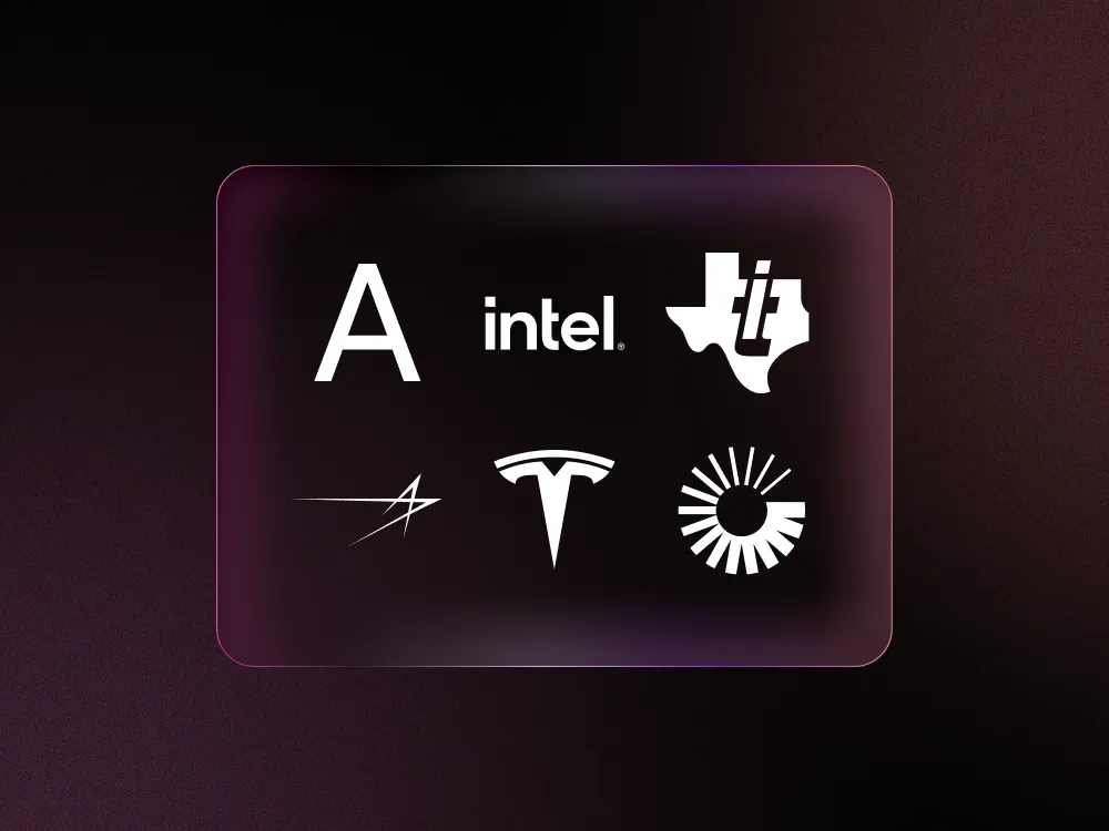 Alphabet, Intel, Tesla, Texas Instruments, Lockheed Martin, and RTX logos against purple and black background