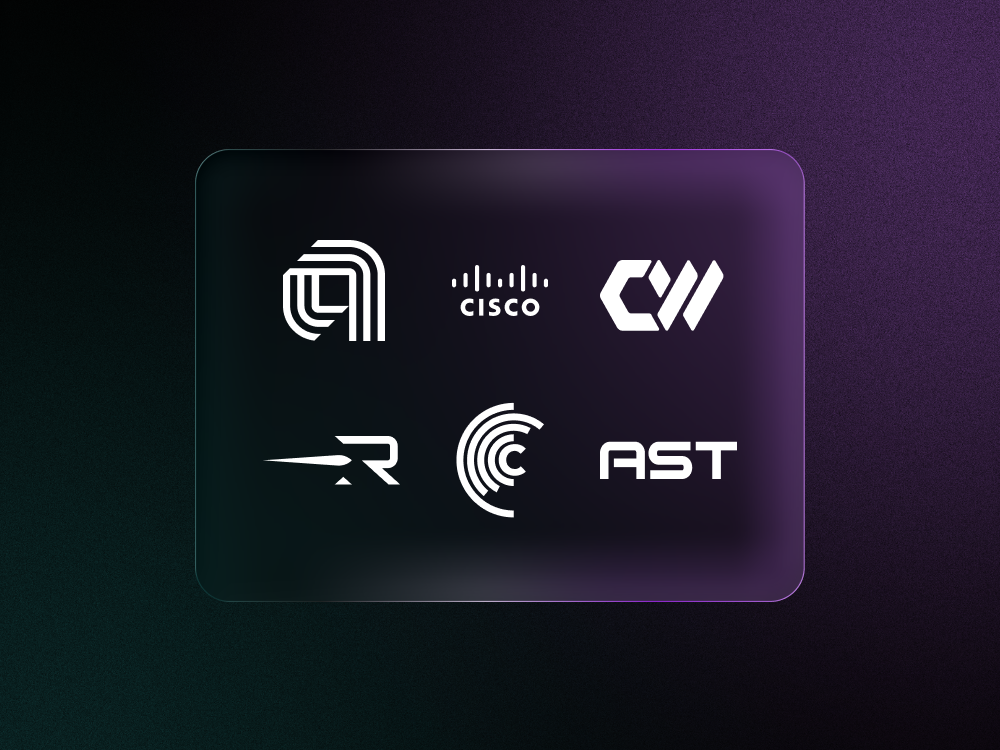ASTS, Rocket Lab, Cisco, Cerebras, Applied Materials, and CoreWeave logos against black and purple background