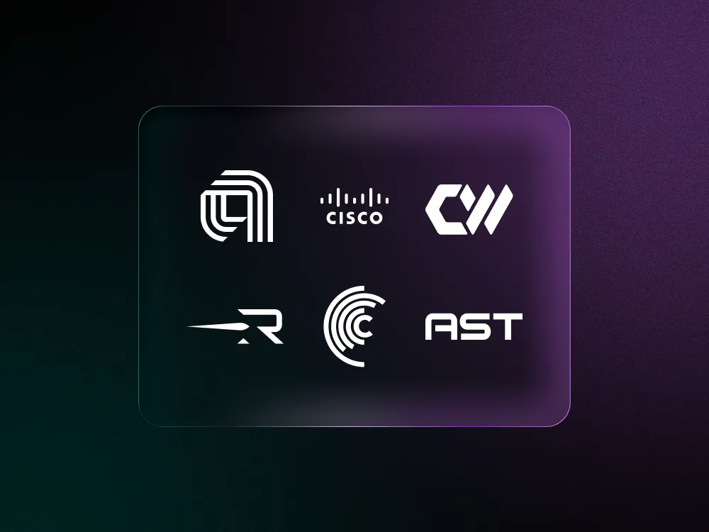 ASTS, Rocket Lab, Cisco, Cerebras, Applied Materials, and CoreWeave logos against black and purple background