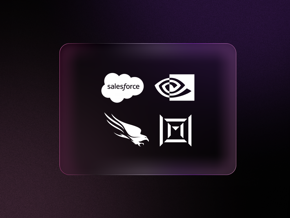 Salesforce, Nvidia, CrowdStrike, and Marvell logos against black and purple backround