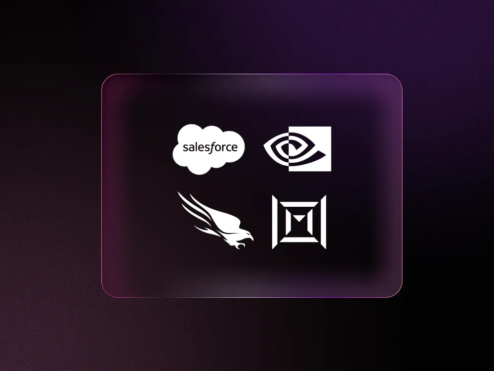 Salesforce, Nvidia, CrowdStrike, and Marvell logos against black and purple backround