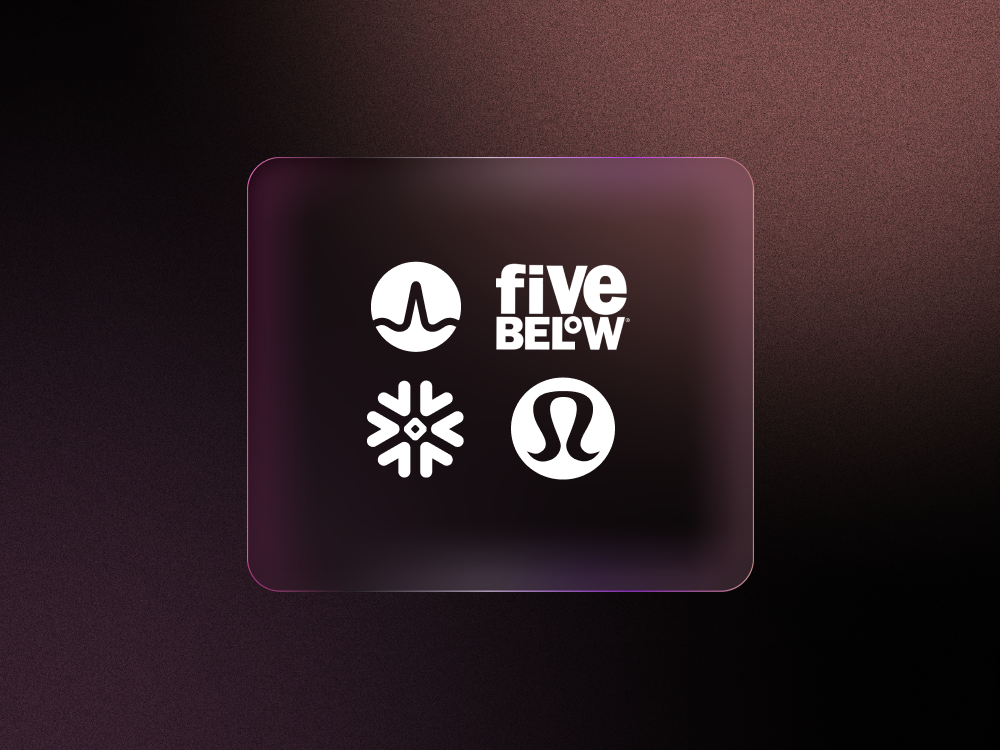 Broadcom, Snowflake, Five Below, and Lululemon logos against black and purple backdrop